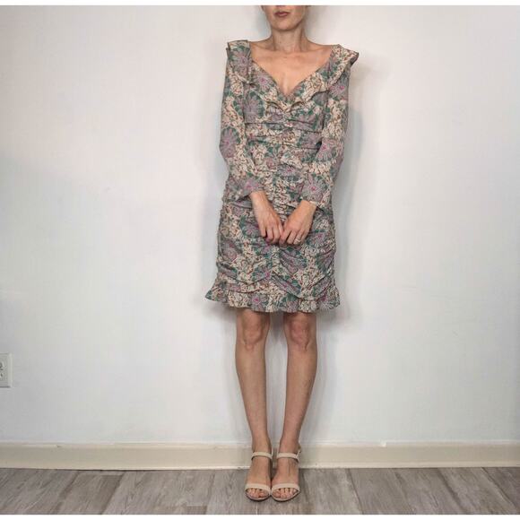 NWT VERONICA BEARD Lozano Floral Ruched Mini Dress Caramel Multi silk boho 3021 - Picture 14 of 14